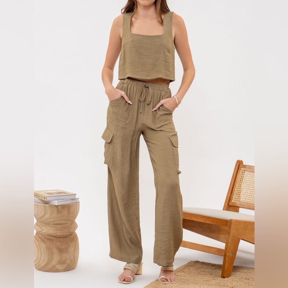 Relaxed Cargo Wide-Leg Jumpsuit - Olive